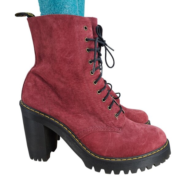 Dr Martens Kendra Platform Heeled Lace Up Boots Size 11 Wine Red Combat Leather - Picture 11 of 14